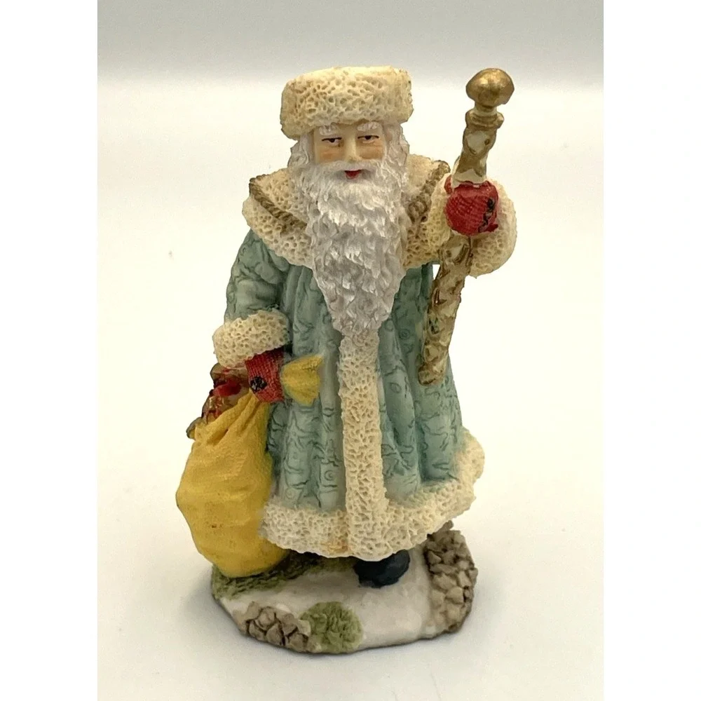 Vtg Grandfather Frost‎ Russia Resin Santa Figurine 1993 Walking Stick & Bag 5